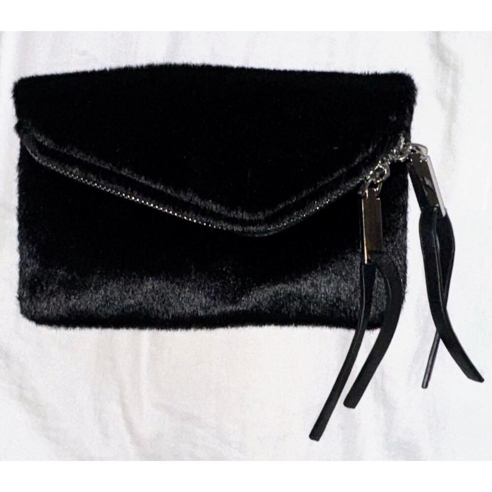 Free People Black Faux Fur Clutch Crossbody Bag New